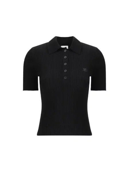 Koszulka polo Courreges pikowana czarna
