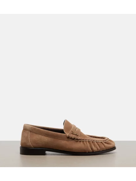 Pantofi loafer Saint Laurent din piele de căprioară bej