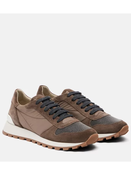 Sneakerși Brunello Cucinelli din piele de căprioară maro