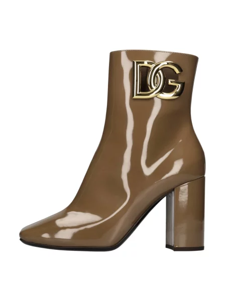 Botki Dolce And Gabbana skórzane z logo brązowe
