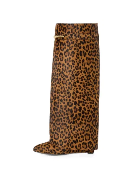 Botine Givenchy din piele cu model leopard maro