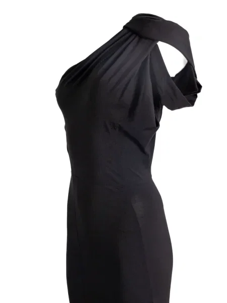 Rochie midi Rick Owens drapată până la genunchi cu un umăr gol negru