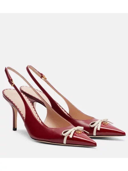 Кожени полуотворени обувки Valentino Garavani от лакирана кожа с отворена пета червено