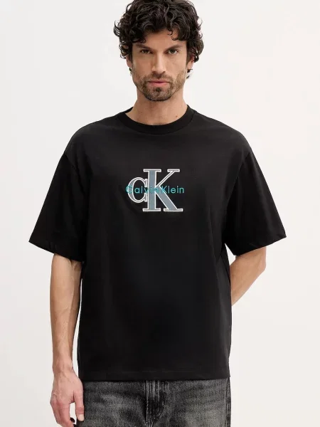 Tričko Calvin Klein Jeans s aplikací černá