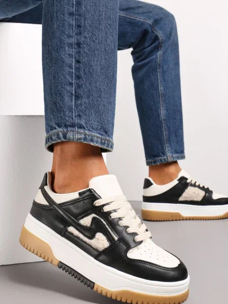 Sneakerși Alb-Negru din Imitatie de Piele cu Insertii de Blanita Vaelisa alb