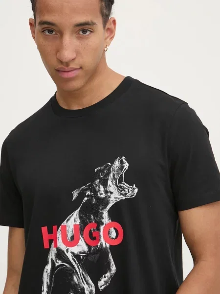 Тениска HUGO с изчистен дизайн черно