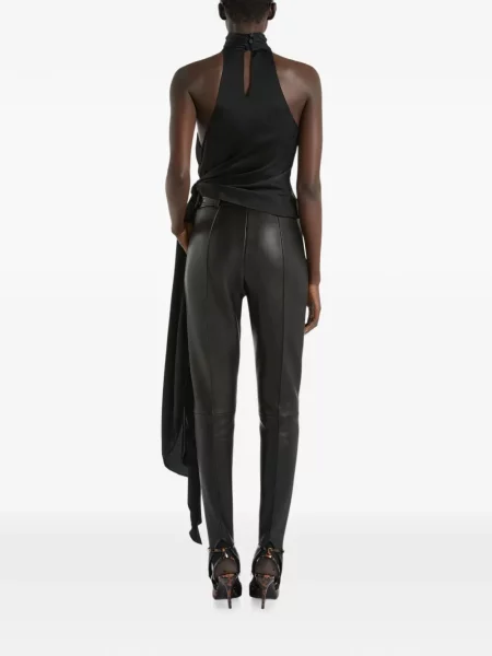Top Balmain de mătase cu spatele deschis negru