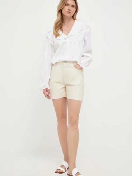 Шкіряні шорти Custommade Nava однотонні висока посадка бежевий