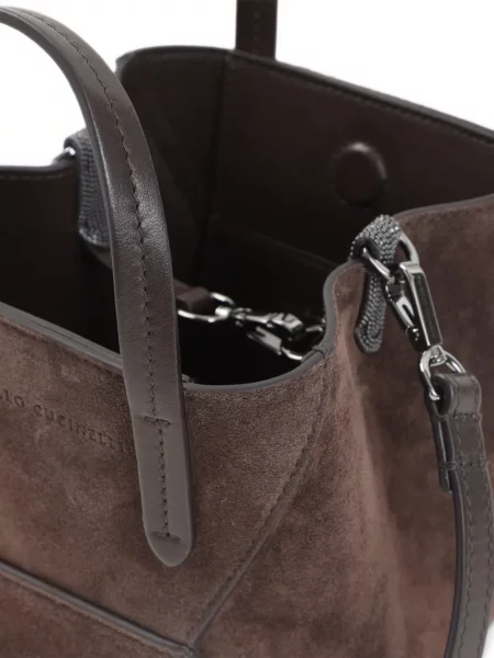 Τσάντα shopper Brunello Cucinelli σουέτ καφέ
