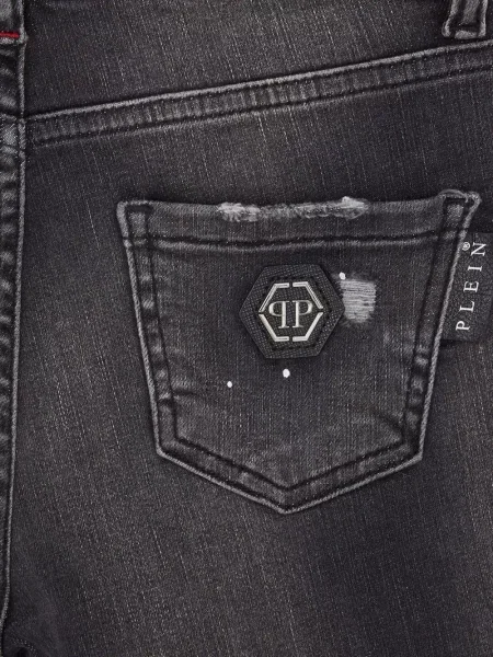 Jeansy straight leg dziecięce Philipp Plein czarne
