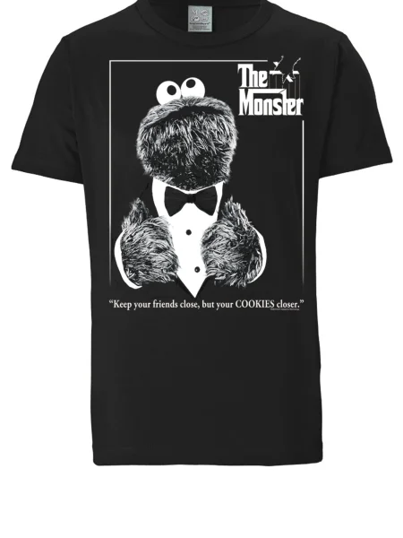 LOGOSHIRT Tricou Sesamstrasse Krümelmonster Pate negru alb