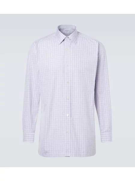 Kostkovaná poplínová košile Charvet bílá
