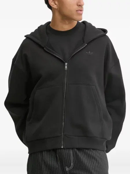 Pantaloni Adidas cu dungi cu broderie din fleece negru