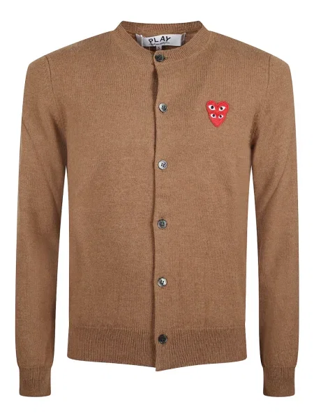 Cardigan Comme Des Garcons Play de lână cu motiv cu inimi maro