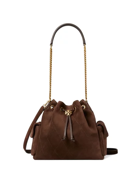 Szarvasbőr húzózsinór steppelt kézitáska Tory Burch barna