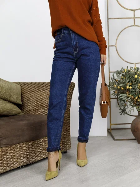 Джинси мом ISSA Plus синій