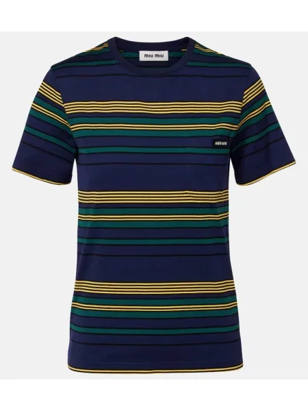 Top Miu Miu w paski z dżerseju niebieski