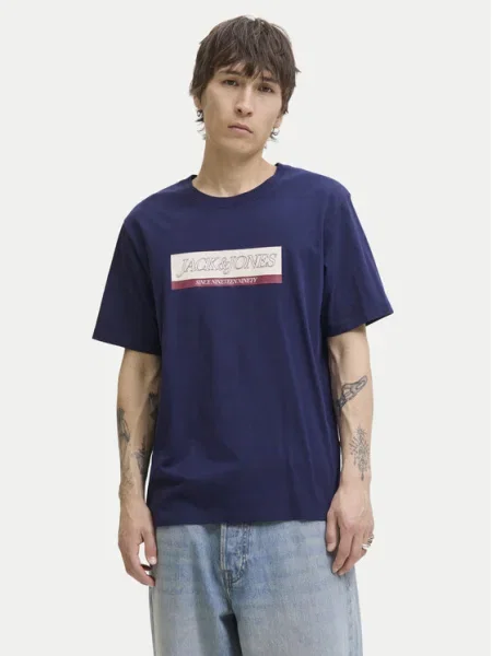 JACK & JONES Póló JORINWOOD krém / indigó / sötétvörös kék