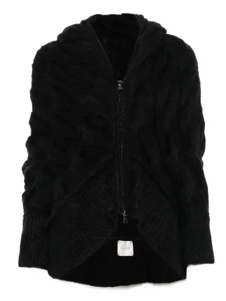 Cardigan Yehuafan tricotate cu glugă negru