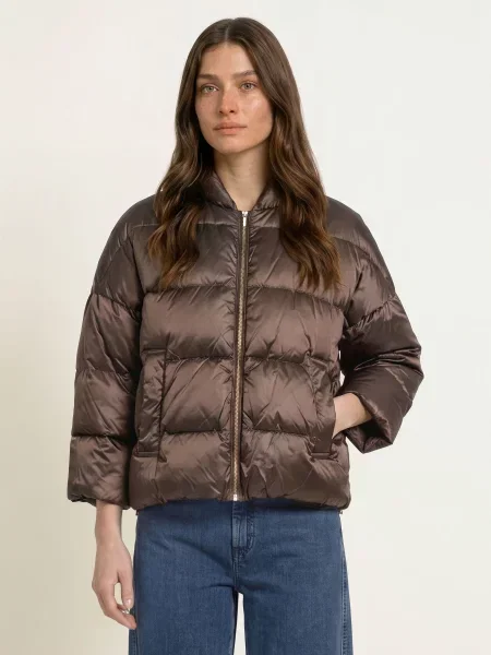 Max Mara The Cube Péřová Bunda Meringa S Rukávy tmavě hnědá