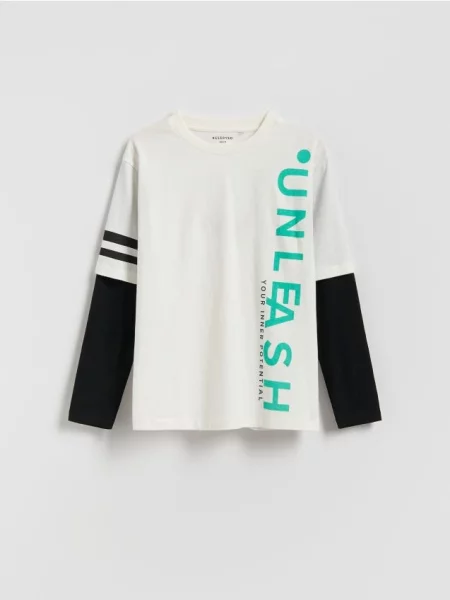 Reserved Tricou din cu mânecă lungă și imprimeu crem