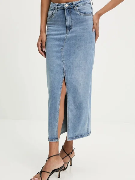 Answear Lab spódnica jeansowa midi prosta niebieski