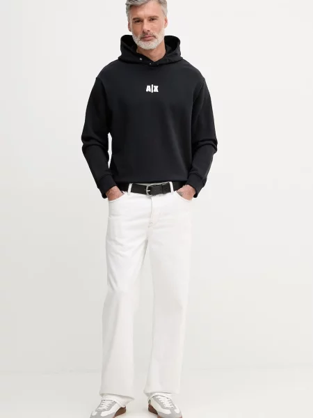 Armani Exchange pulover s kapuco bombažen modra