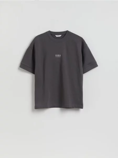 Reserved T-shirt boxy z nadrukiem ciemnoszary