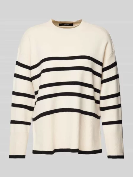 Sweter ze wzorem w paski model ‘SABA’ biały