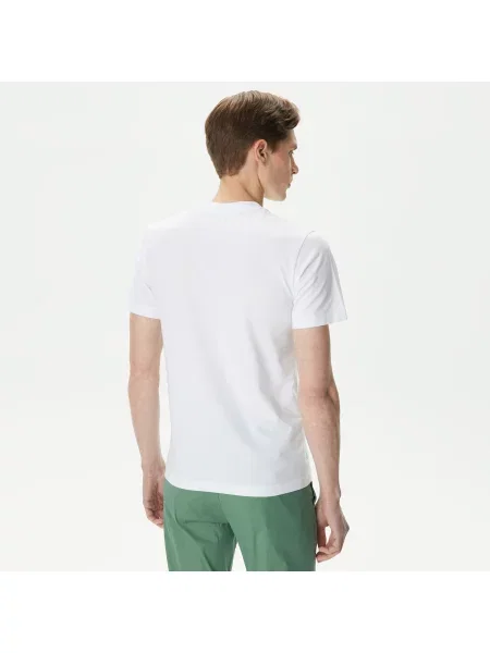 Lacoste Koszulka Slim Fit Z Okrągłym Dekoltem I Nadrukiem biały