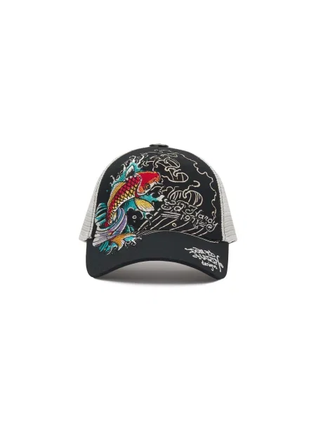 Ed Hardy Čiapka Koi Fish tyrkysová / čerešňová / čierna biela