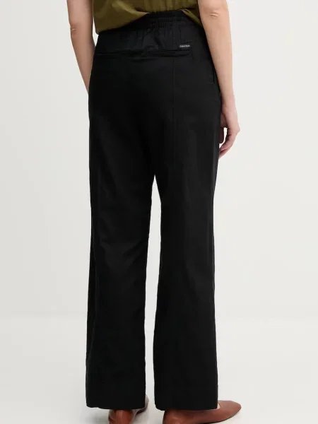 Kalhoty s příměsí lnu Calvin Klein Jeans high waist černá