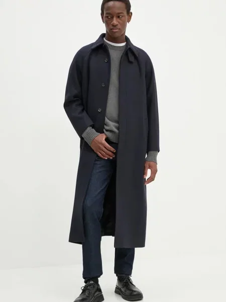 A.P.C. palton de lana manteau gaia marin de tranzitie oversize albastru