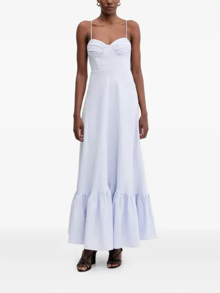 Rochie maxi Bardot cu volane de costum albastru