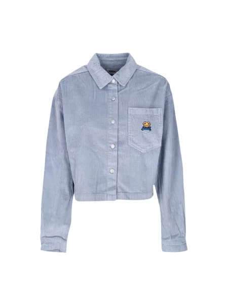 Welurowa koszula Obey z kapturem z długim rękawem niebieska