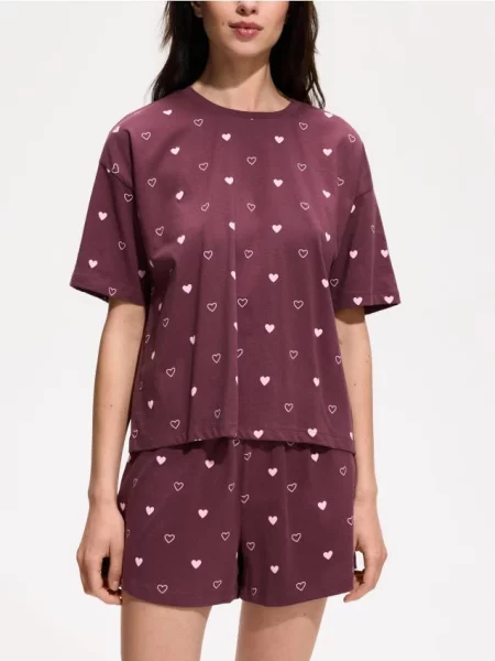 Reserved Pijama din două piese cu inimi violet-închis violet
