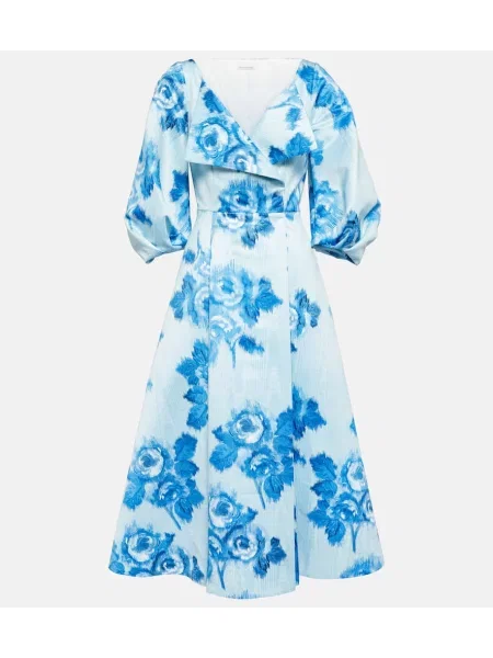 Sukienka midi Emilia Wickstead w kwiatki do kolan garniturowa niebieska
