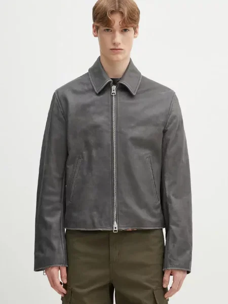 Kenzo geaca de piele de tranzitie gri