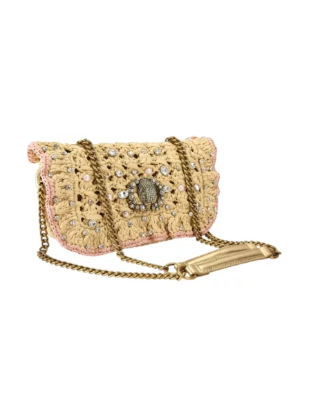 Torebka crossbody Kurt Geiger z kamieniami skórzana beżowa
