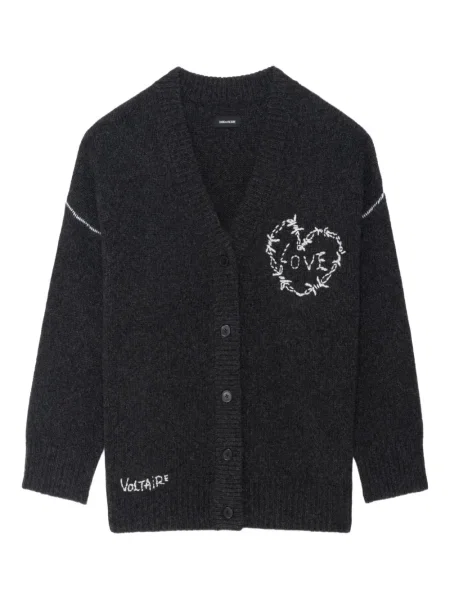 Cardigan Zadig&voltaire cu broderie cu motiv cu inimi gri