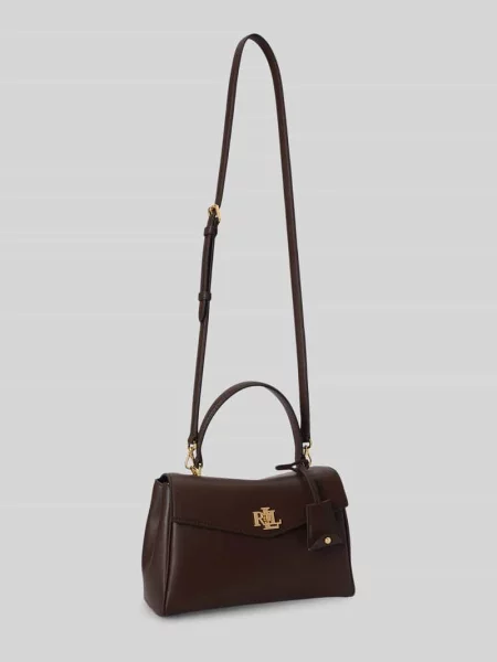 Torba na ramię z naturalnej skóry z odpinanym paskiem na ramię Lauren Ralph Lauren brązowa