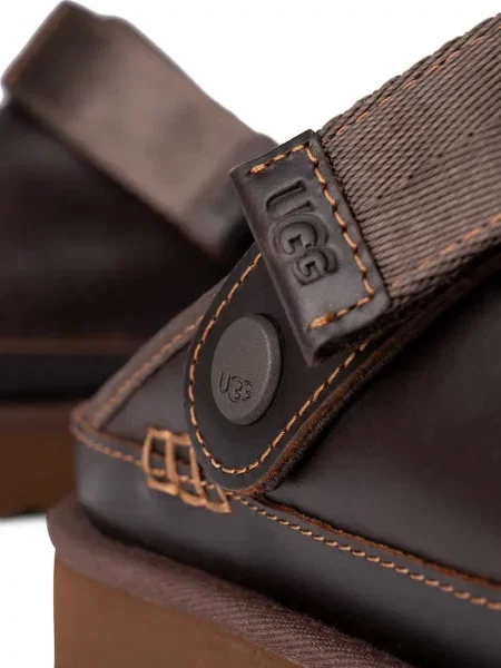 Кожаные тапочки Ugg на платформе коричневые
