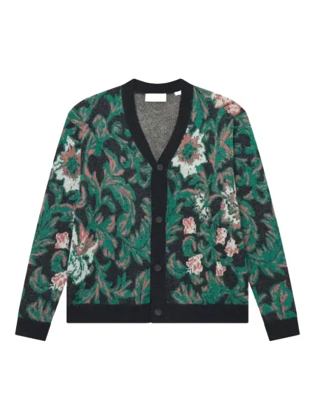Cardigan Les Deux cu model floral din jacard negru
