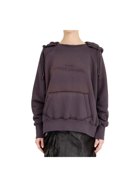 Bluza z kapturem Maison Margiela z kapturem z logo fioletowa