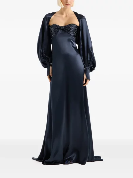 Geacă Genny din satin drapată albastru