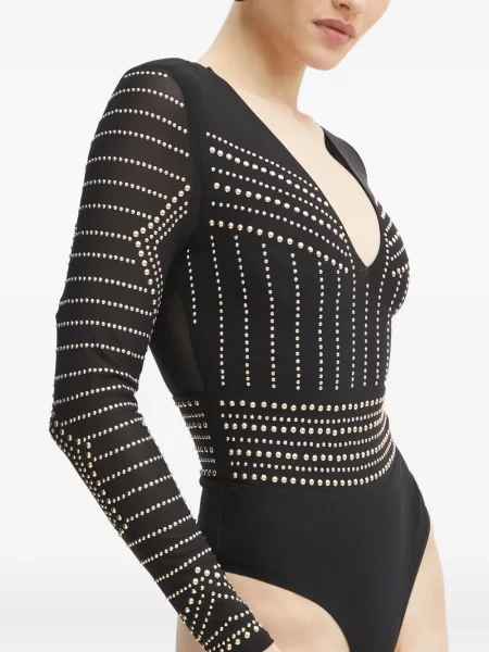 Body Guess cu decolteu în V cu tepi negru