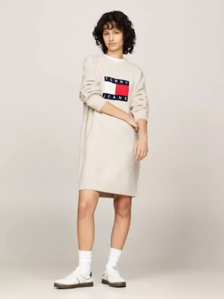 Tommy Jeans Rochie cu adaos de lână bej