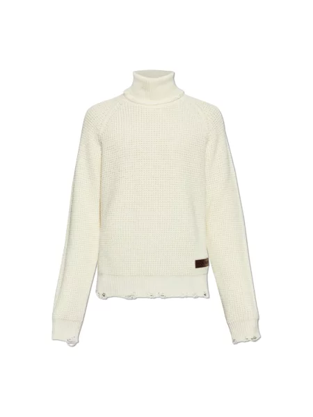 Sweter z golfem Dsquared2 wełniany do golfa beżowy