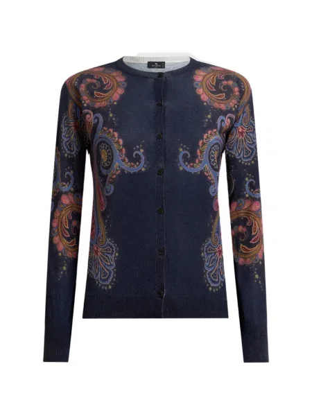 Cardigan Etro de mătase cu imagine cu model paisley albastru