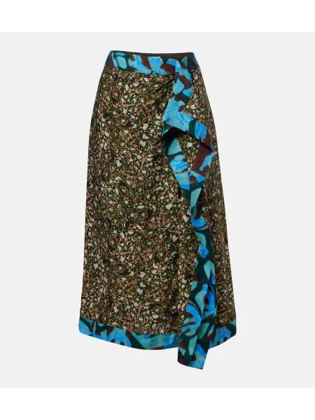 Fustă midi Dries Van Noten cu imagine verde